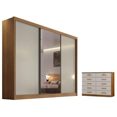 Guarda Roupa Casal Sonetto Com Espelho E Gaveteiro Milão Com Chave Cumaru 25 Fendi - Novo Horizonte
