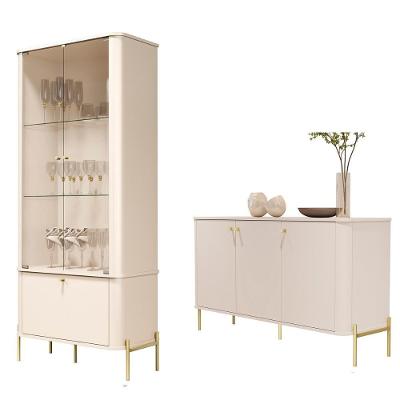 Conjunto Cristaleira E Aparador Buffet Tucupí Com 3 Portas Off White/dourado