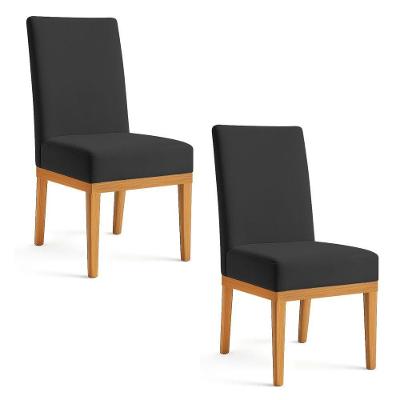 Kit 2 Cadeiras De Jantar Brisa Suede Preto Base De Madeira - Pallazio