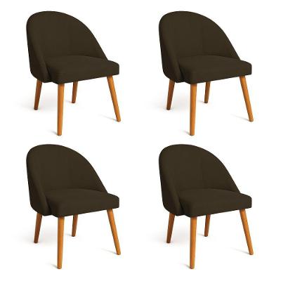 Kit 04 Cadeiras Poltrona De Jantar Luna Suede Marrom Pés Palito Castanho - Pallazio