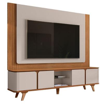 Rack Bancada Com Painel Para Tv Até 60 Polegadas 2,17m 4 Portas Com Detalhe Frisado Pompeia Madeirado