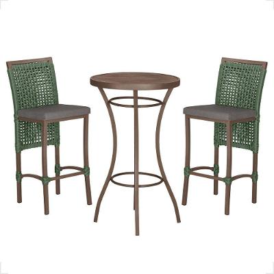 Mesa Bistro E 2 Banquetas Roma Marrom Corda Náutica 11 Verde