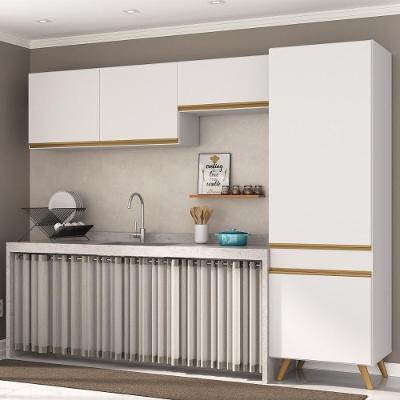 Armário Cozinha Modulada Compacta 252cm 3 Peças Retrô Veneza Multimóveis Mp2301 Branco-Dourado
