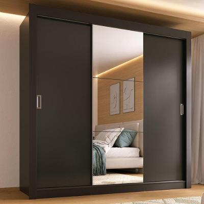 Guarda-roupa Casal Multimóveis Barcelona 3 Portas De Correr Com Espelho Cr35402 Preto Preto