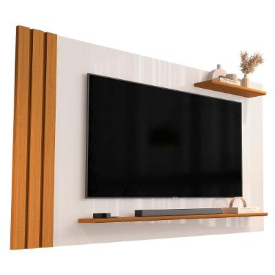 Painel Para Tv Até 55 Polegadas Detalhe Ripado Com Prateleiras Aden Off White/madeirado Off White / Madeirado