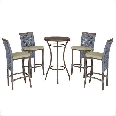 Mesa Bistrô E 4 Banquetas Roma Marrom Corda Estofado 7 Trama Prata
