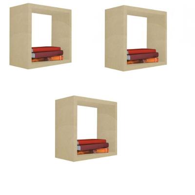 Kit 3 Nicho Decorativo F031 Quadrado 55x55x20CM MDF Natural com Fixação Simples para Parede