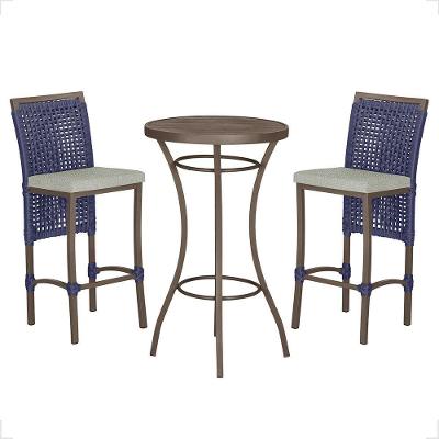 Mesa Bistrô 2 Banquetas Roma Marrom Corda Náutica 3 Trama Azul