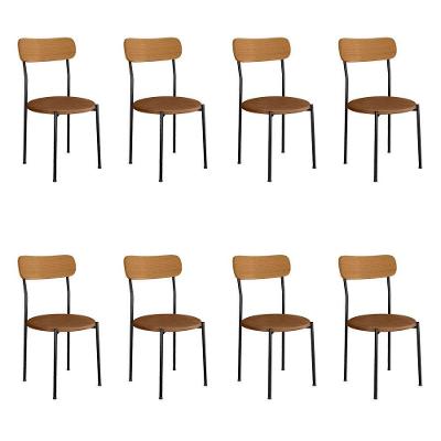 Kit 8 Cadeiras De Jantar Renata Encosto Verniz E Assento Camel Ferro Preto - Pallazio
