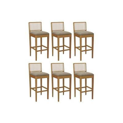 Kit 6 Banquetas Cozinha Sara Premium Madeira Maciça Bege