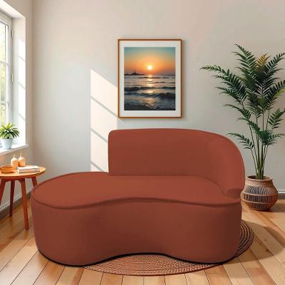 Divã Recamier Curvo Sala De Estar Recepção Marrocos 150cm Lado Esquerdo Bouclé Terracota