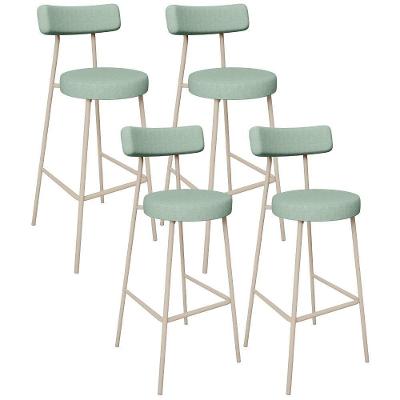 Kit 04 Banquetas Alta Bar Cozinha Sala De Jantar Aço Milão Arena L02 Linho Verde Menta - Lyam Decor