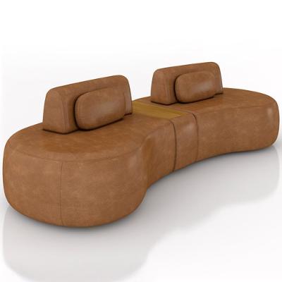 Sofá 4 Lugares Orgânico Para Sala Living Com Puff 302cm Vasti M03 Couríssimo Whisky - Lyam Decor