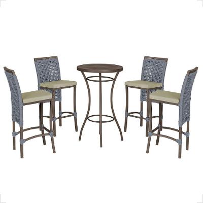 Mesa Bistrô E 4 Banquetas Roma Marrom Corda Estofado 7 Trama Prata