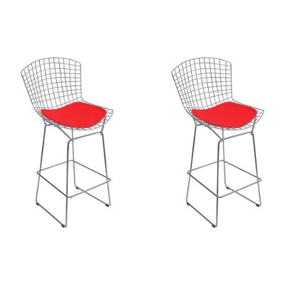 Kit 2 Banquetas Alta Bistrô Bertoia Cromada D80 Com Assento Sintético Vermelho