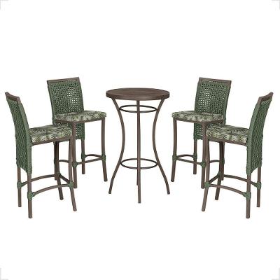 Mesa Bistrô E 4 Banquetas Roma Marrom Corda Estofado 5 Trama Verde