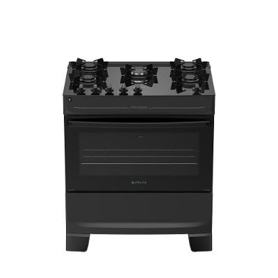 Fogão de Piso 5 Bocas a Gás Atlas Mônaco Top Glass Mesa de Vidro Temperado Preto Bivolt