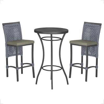Mesa Bistrô E 2 Banquetas Roma Preta Corda Estofado 7 Trama Prata