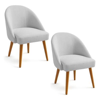 Kit 02 Cadeiras Poltrona De Jantar Estofada Luna Boucle Pés Palito Castanho - Pallazio Cor Cinza