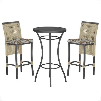 Mesa Bistrô E 2 Banquetas Roma Preta Corda Estofado 6 Trama Rami