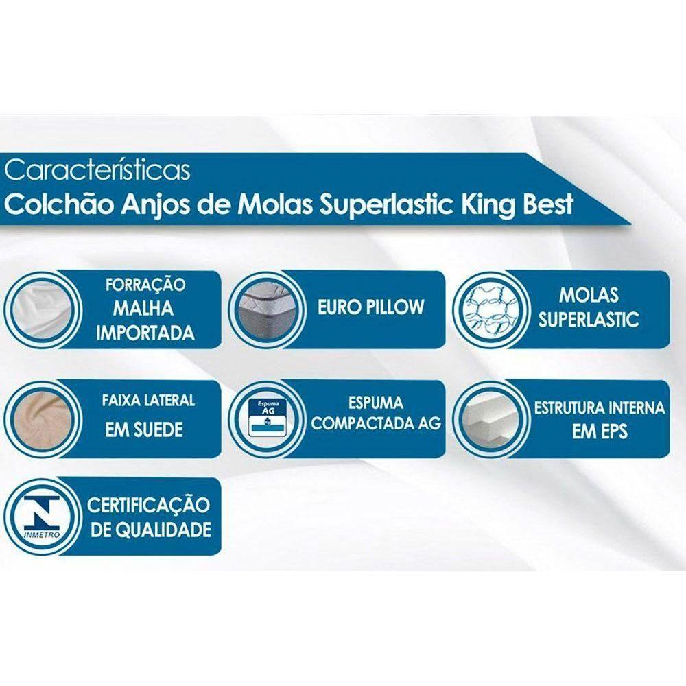 Cama Box Baú c/Auxiliar Solteiro: Colchão Molas Anjos Superlastic King Best + Base CRC Courano Branco(88x188) - 2