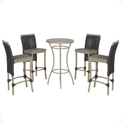 Mesa Bistrô E 4 Banquetas Roma Fendi Corda Estofado 8 Trama Preto