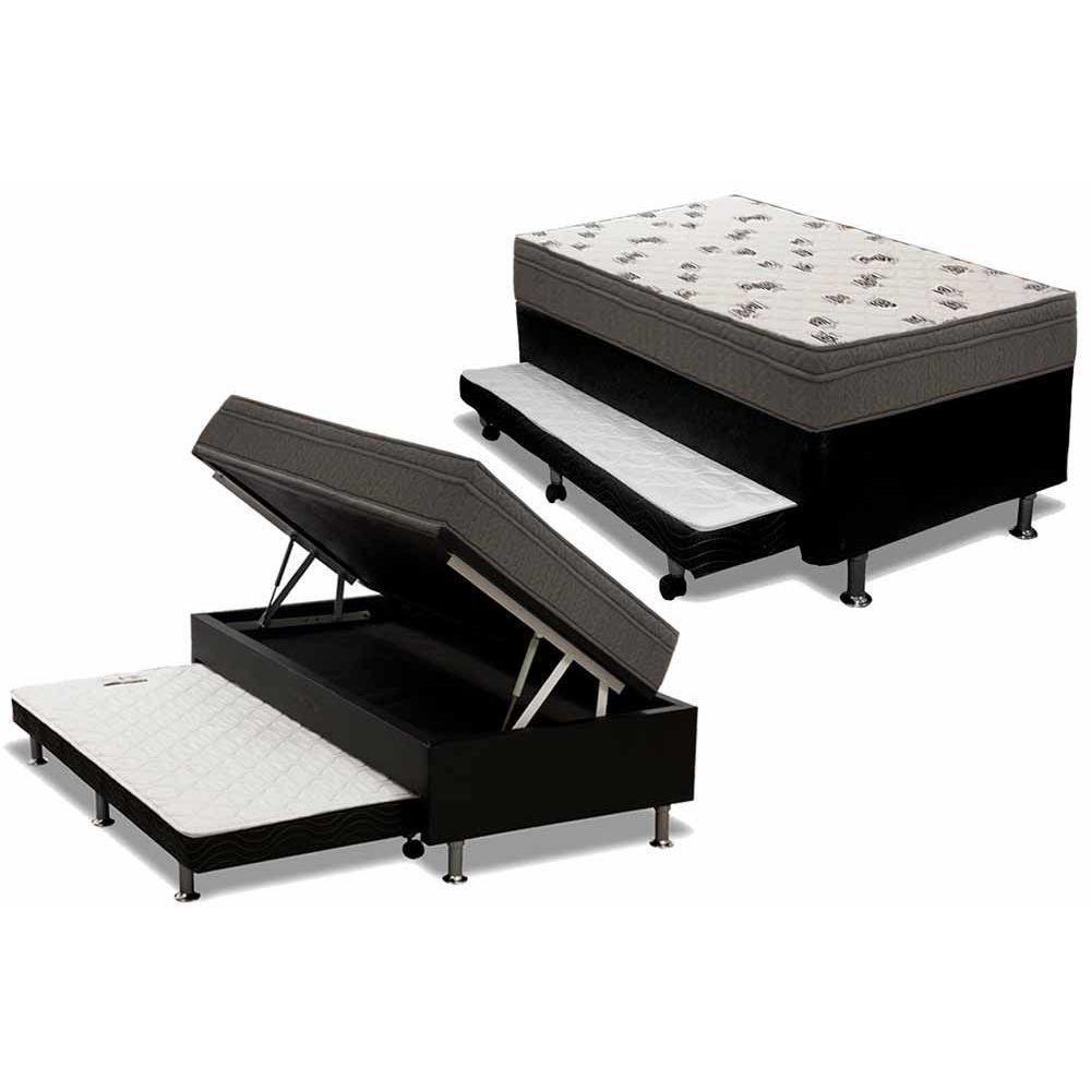 Cama Box Baú c/Auxiliar Solteiro: Colchão Espuma Ortobom D45 Light Saúde + Base CRC Courano Black(88x188) - 1