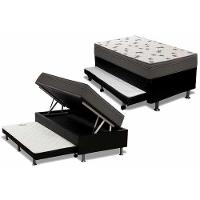 Cama Box Baú c/Auxiliar Solteiro: Colchão Espuma Ortobom D45 Light Saúde + Base CRC Courano Black(88x188) - 1