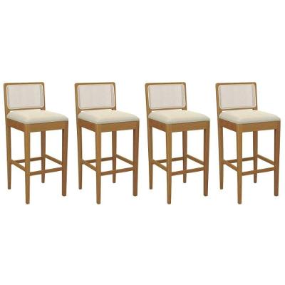 Kit 4 Banquetas Cozinha Sara Premium Madeira Maciça Bege