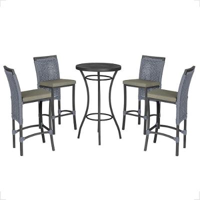 Mesa Bistrô E 4 Banquetas Roma Preta Corda Estofado 8 Trama Prata