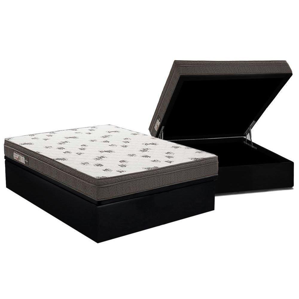 Cama Box Baú Casal: Colchão Espuma Ortobom D45 Light Saúde OrtoPillow + Base CRC Courano Black(138x188) - 1