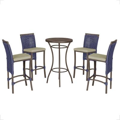 Mesa Bistrô E 4 Banquetas Roma Marrom Corda Estofado 7 Trama Azul