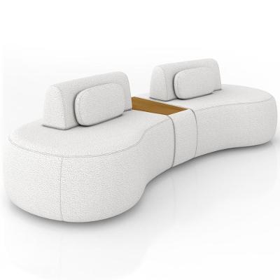 Sofá 4 Lugares Orgânico Para Sala Living Com Puff 302cm Vasti M03 Bouclê Cru - Lyam Decor