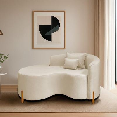 Divã Recamier Curvo Sala De Estar Recepção Inglaterra 150cm Pés Madeira Lado Esquerdo Bouclé Bege