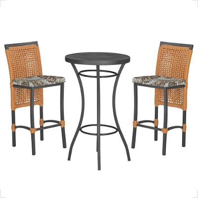 Mesa Bistrô E 2 Banquetas Roma Preta Corda Estofado 6 Trama Terra Cota