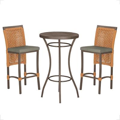 Mesa Bistrô E 2 Banquetas Roma Marrom Corda Estofado 7 Trama Terra Cota