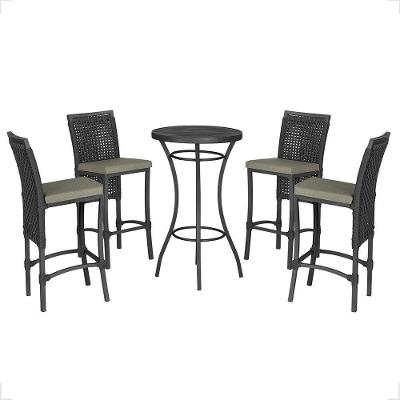 Mesa Bistrô E 4 Banquetas Roma Preta Corda Estofado 8 Trama Preto