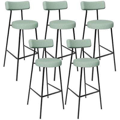 Kit 05 Banquetas Alta Bar Cozinha Sala De Jantar Aço Milão L02 Linho Verde Menta - Lyam Decor