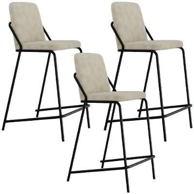 Kit 03 Banquetas Alta Bar Cozinha Sala De Jantar Loft Preto C01 Bouclê Vanilla - Lyam Decor