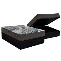 Cama Box Baú Casal: Colchão Molas Ortobom SuperPocket Fort Tech ISO + Base CRC Courano Black(138x188) - 1