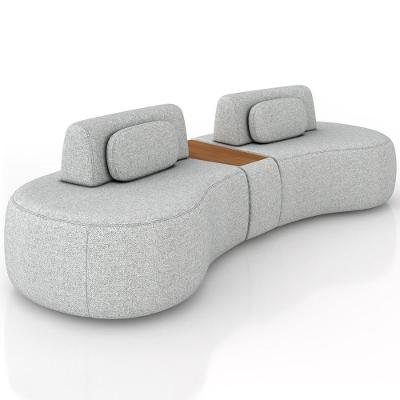 Sofá 4 Lugares Orgânico Para Sala Living Com Puff 342cm Vasti M03 Linho Cinza - Lyam Decor