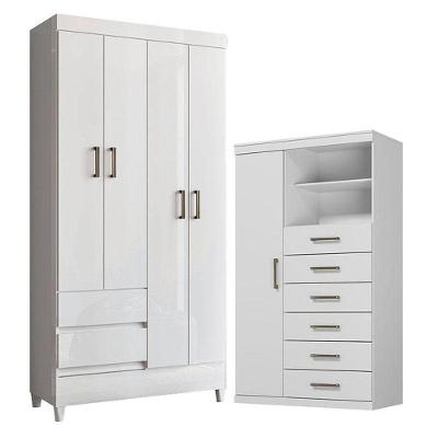 Guarda Roupa 4 Portas E Cômoda 1 Porta 6 Gavetas