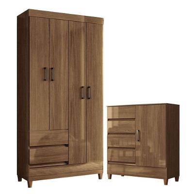 Guarda Roupa Solteiro 4 Portas E Cômoda 1 Porta 4 Gavetas