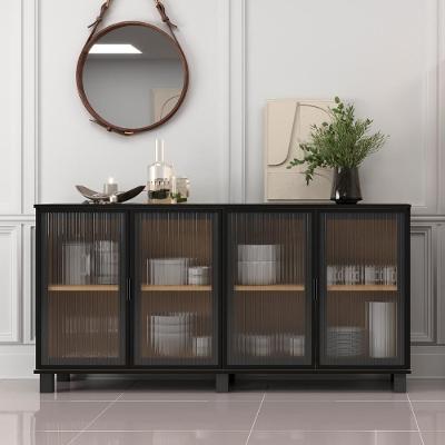 Aparador Buffet 4 Portas De Vidro Ditália R-638 Cor:riviera Preto Riviera Preto
