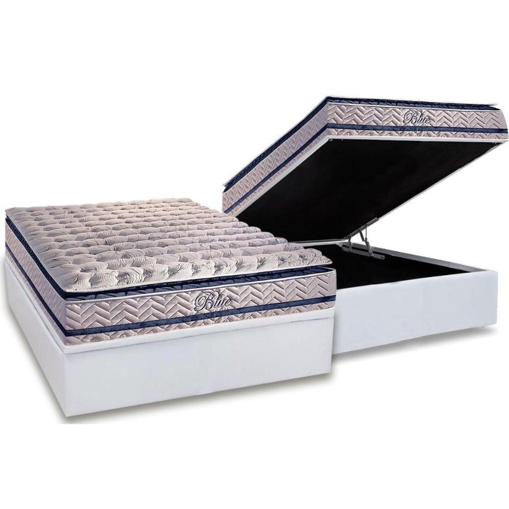 Cama Box Baú Casal: Colchão Molas MasterPocket Ensacadas Paropas   Blue + Base CRC Courano White(138x188) - 1