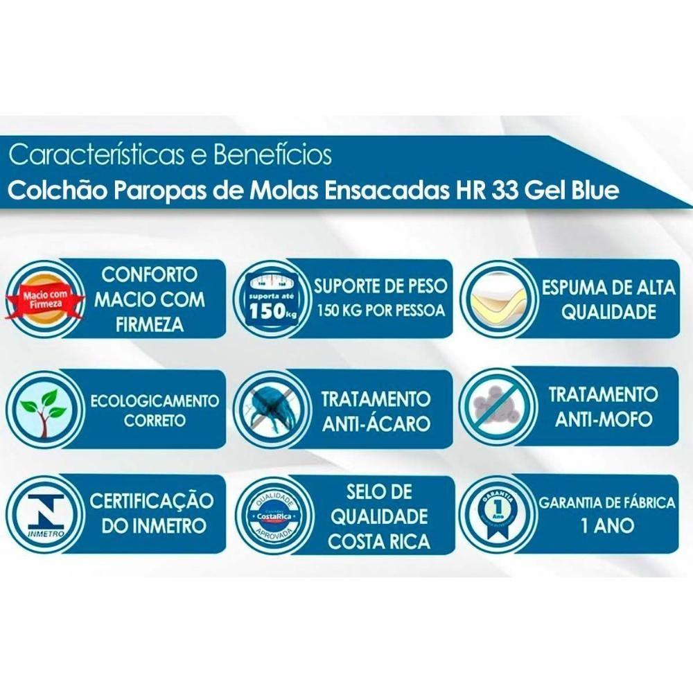 Cama Box Baú Casal: Colchão Molas MasterPocket Ensacadas Paropas   Blue + Base CRC Courano White(138x188) - 2
