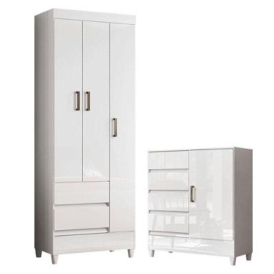Guarda Roupa 3 Portas E Cômoda 1 Porta 4 Gavetas Fit