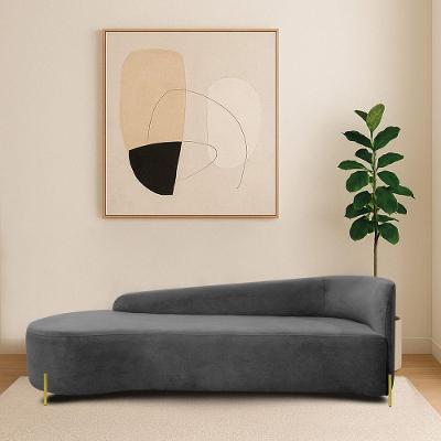 Divã Recamier Orgânico França 250cm Lado Esq Pés Metal Dourado Linho Cinza Escuro