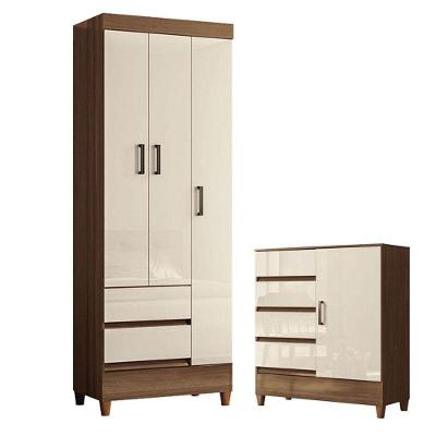 Guarda Roupa 3 Portas E Cômoda 1 Porta 4 Gavetas Off White