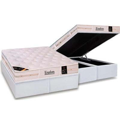 Cama Box Baú King: Colchão Molas Ensacadas Castor Pocket Kingdom Aloe Vera + Base CRC Courano White(193x203)